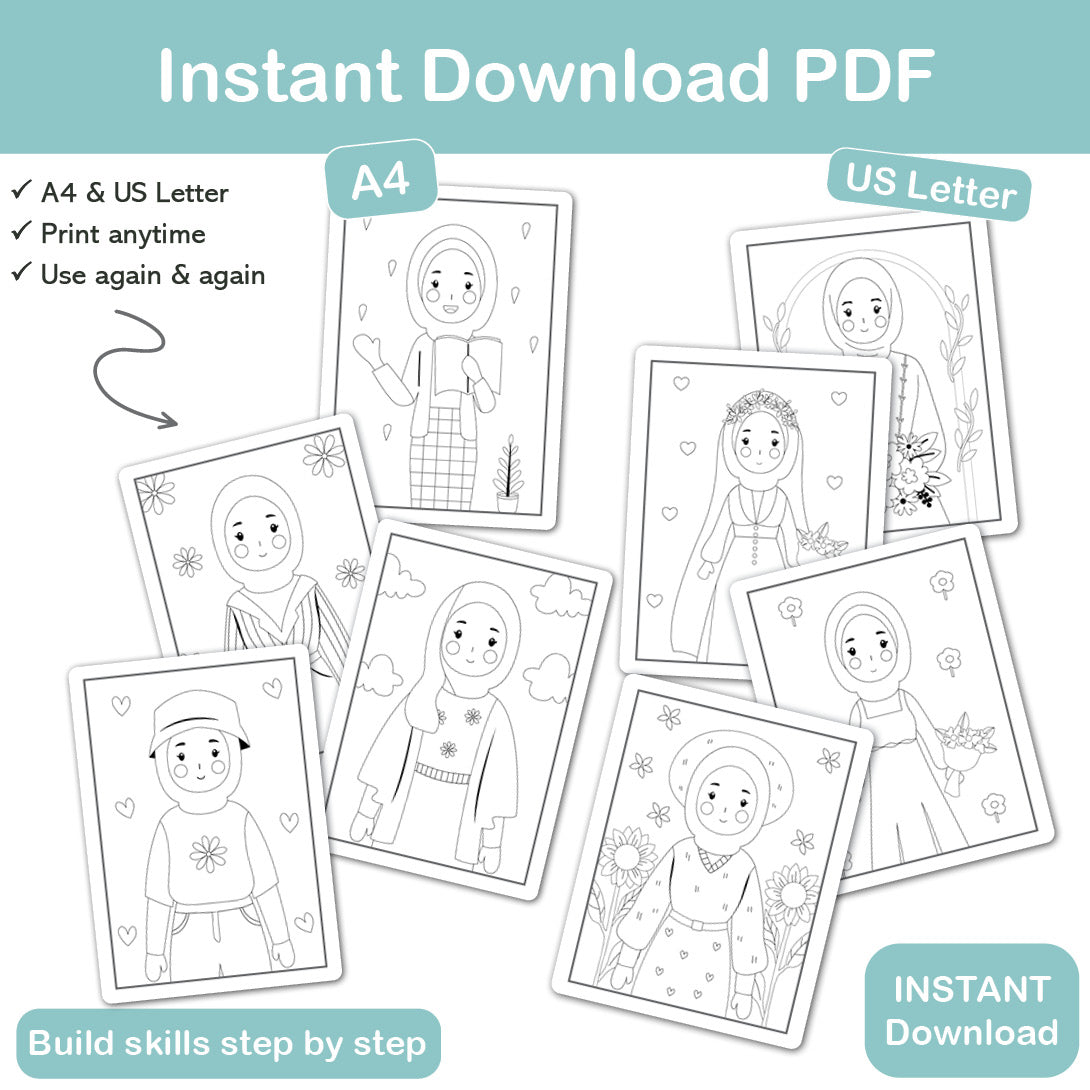 floral hijabi girls coloring sheets printable muslim girls coloring pages pdf