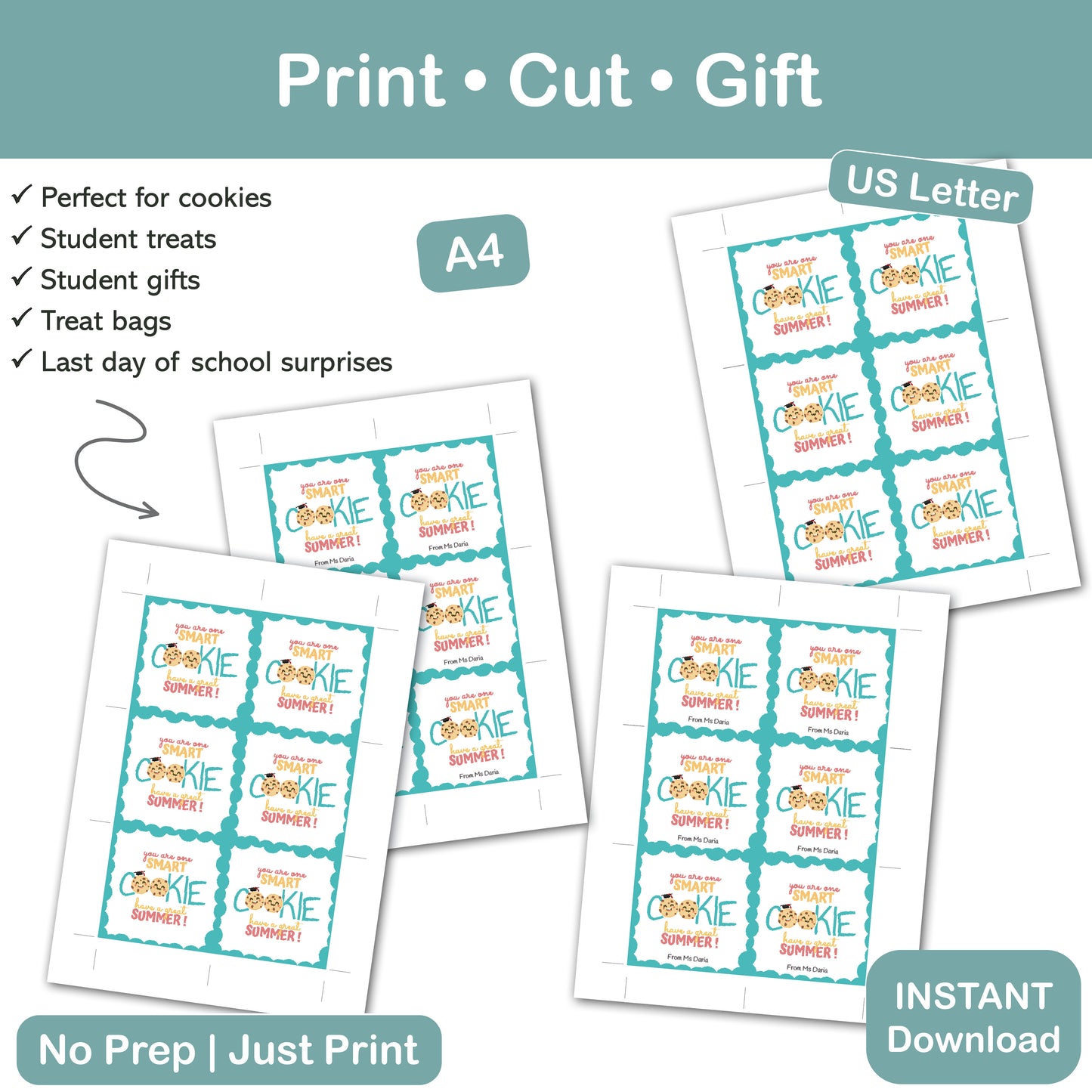 end of year smart cookie gift tag printable for teachers students and classroom gifts