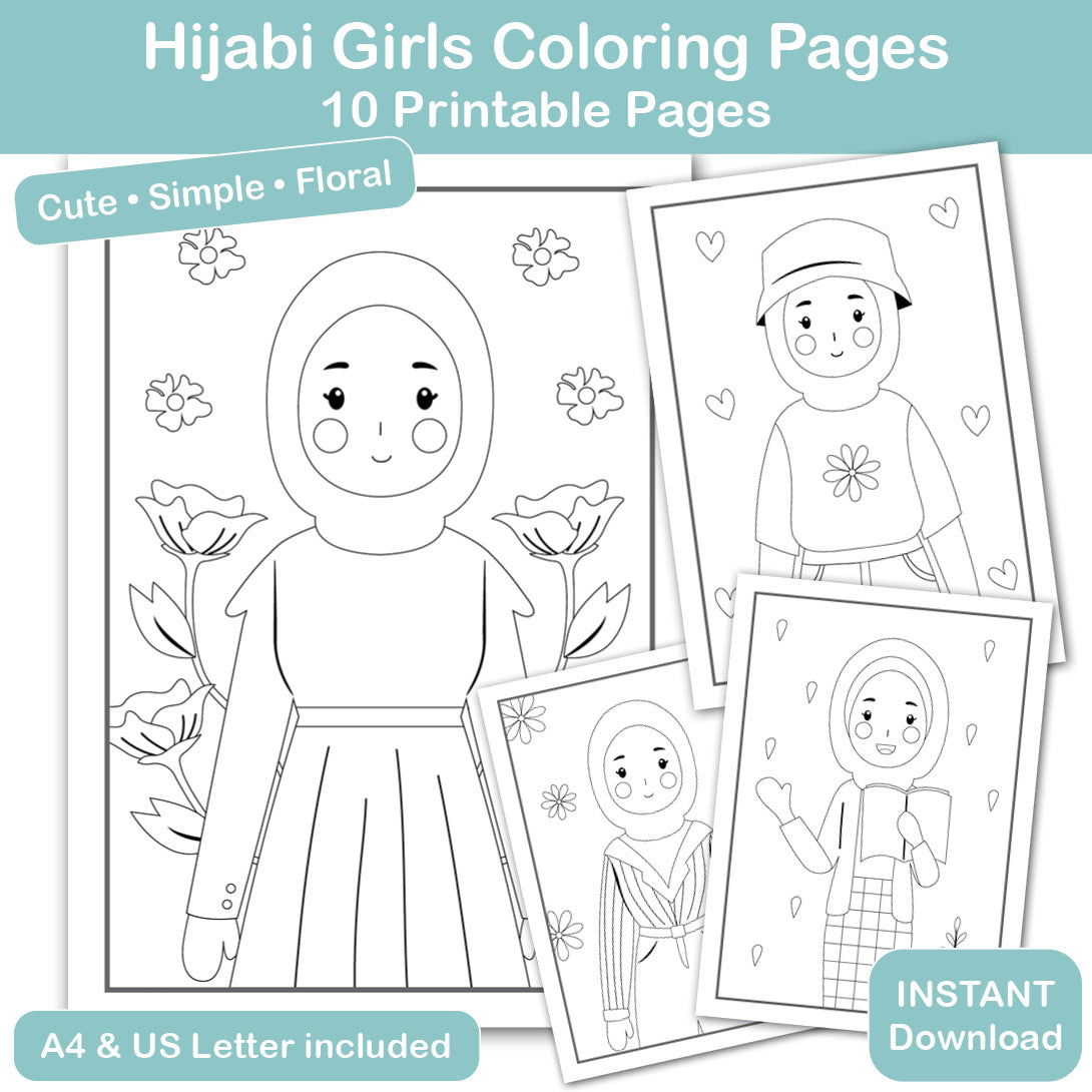 hijabi girls coloring pages printable 10 floral designs for kids and teens pdf