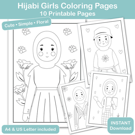 hijabi girls coloring pages printable 10 floral designs for kids and teens pdf