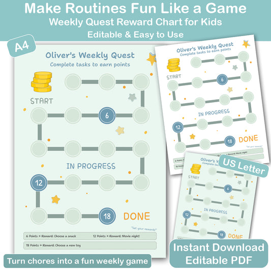 Kids reward chart printable weekly routine chart editable PDF for children chores and behavior tracking