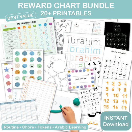 routine and reward system with arabic learning bundle for kids printable