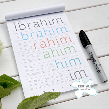 Write Your Name Printable – personalized English name tracing worksheet for kids with colorful and traceable letters.