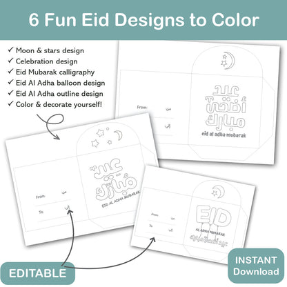 eid al adha money envelope printable with arabic english editable from to fields