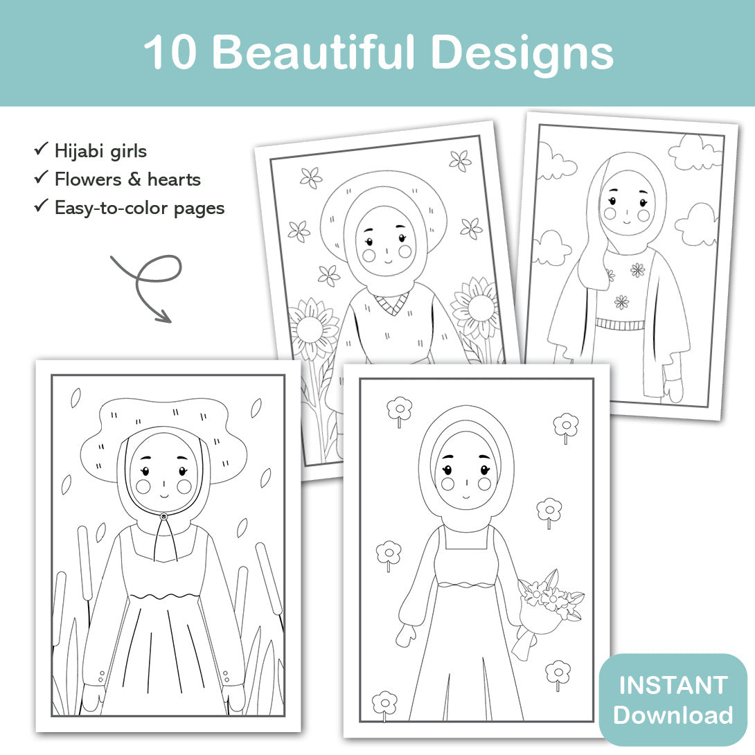 muslim girls coloring pages printable floral hijab coloring sheets for kids