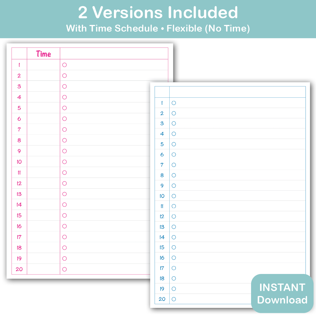 kids routine chart printable with and without time schedule editable PDF daily routine for children