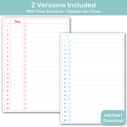 kids routine chart printable with and without time schedule editable PDF daily routine for children