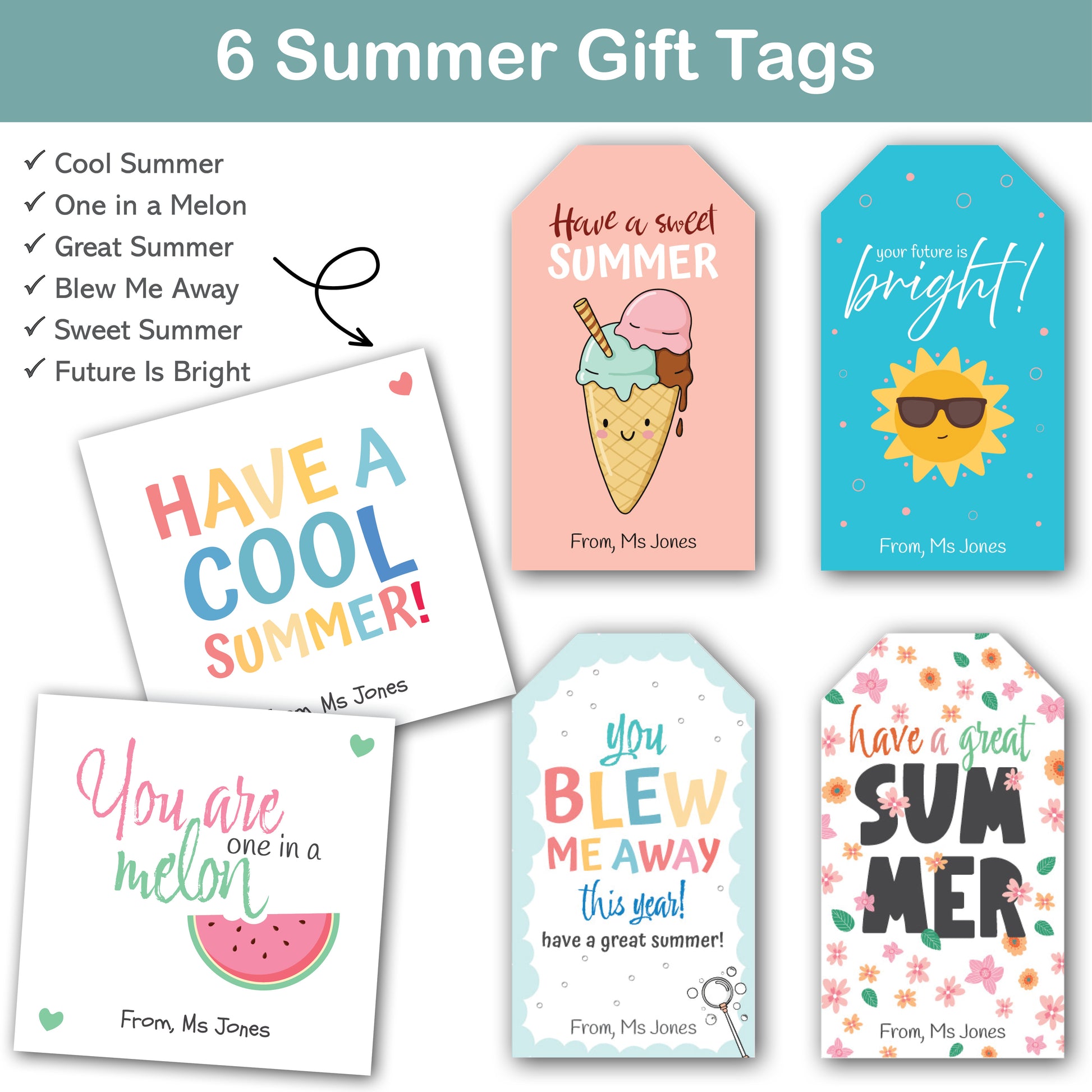 summer student gift tags bundle with 6 printable designs for last day of school treats