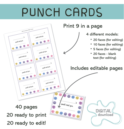 Editable punch cards for kids with custom reward text
