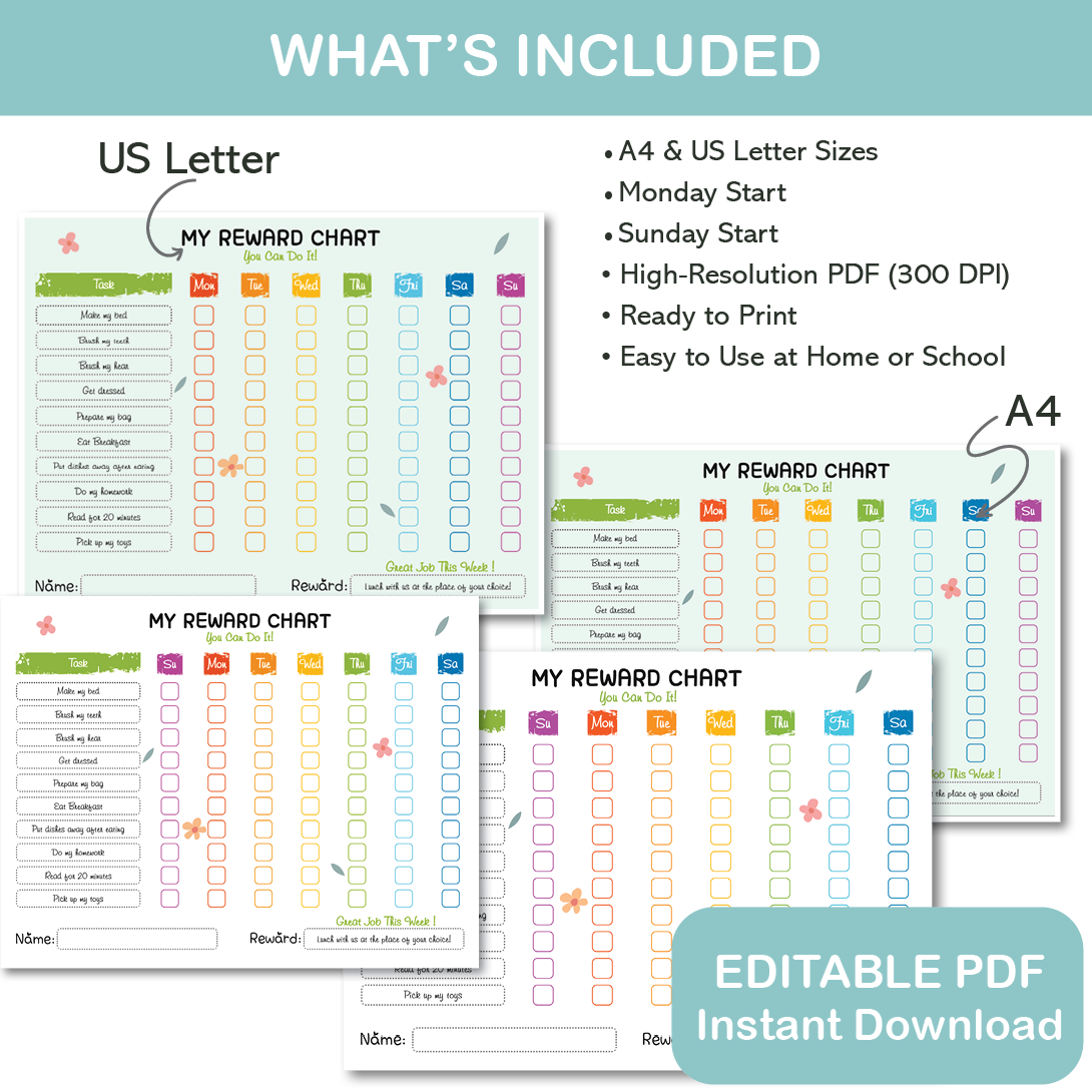 bilingual kids reward chart bundle english arabic printable behavior charts set for families