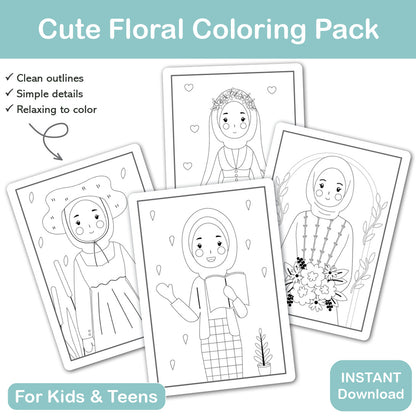 cute hijabi coloring pages for teens and kids printable activity pdf