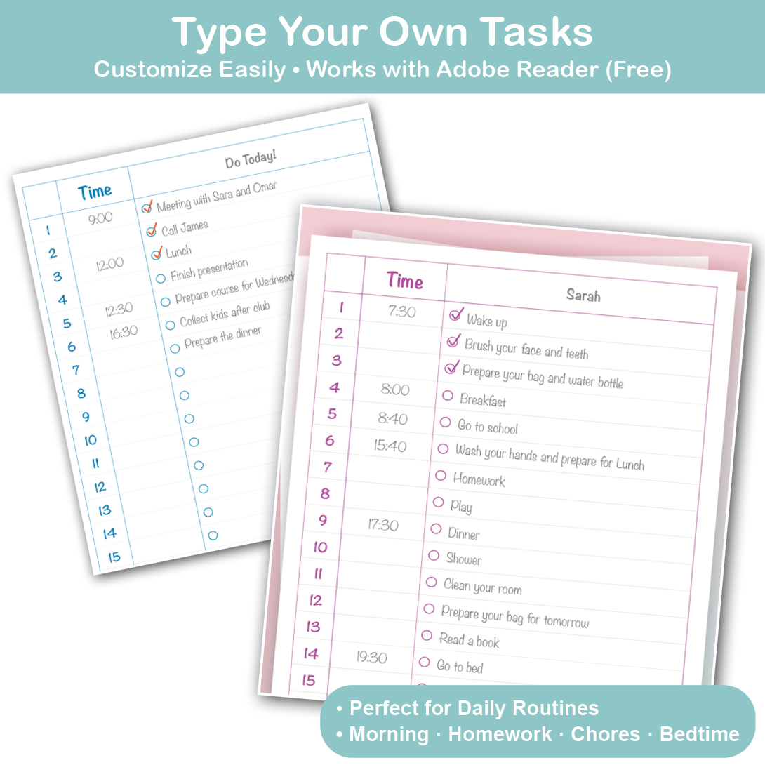 editable kids routine chart printable download print customize tasks daily schedule chart for kids