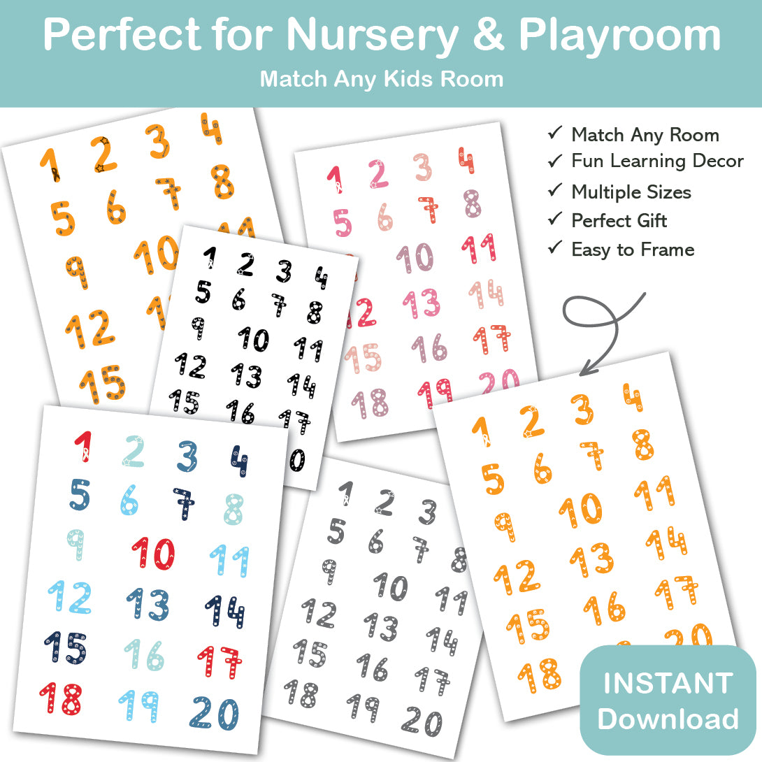 nursery numbers poster minimalist kids wall art