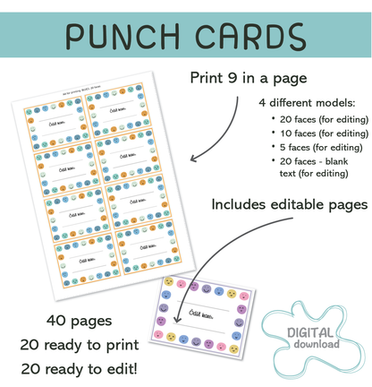 Turkish punch cards showing 20, 10, and 5 happy face reward models