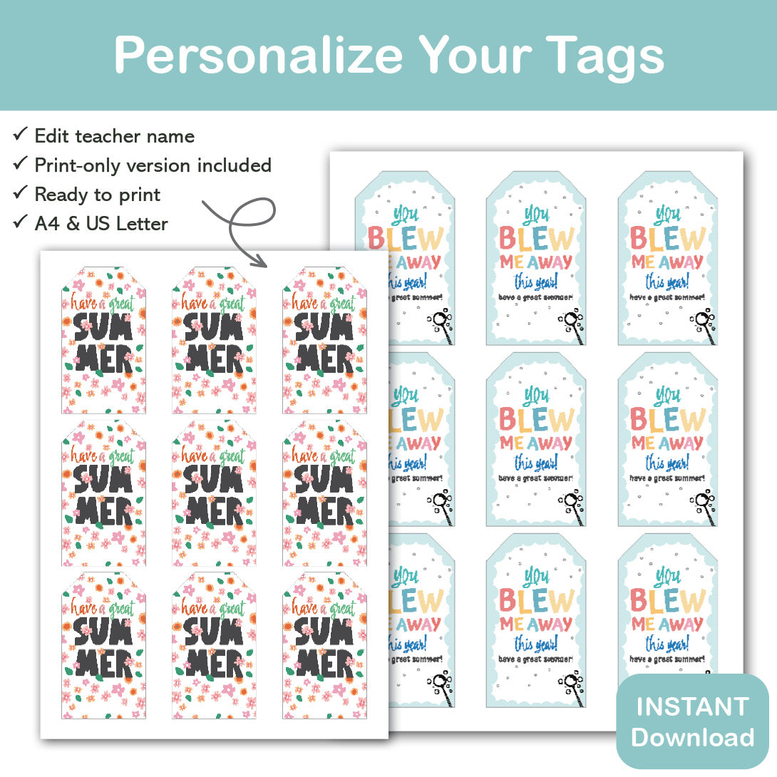 you blew me away student gift tag printable editable teacher name for bubble gifts