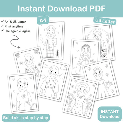 floral hijabi girls coloring sheets printable muslim girls coloring pages pdf