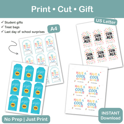 printable end of year teacher gift tags bundle for student treats bags bubbles and snacks