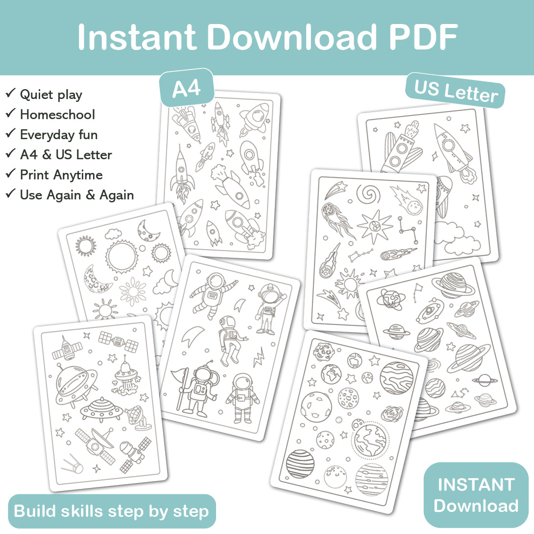 space activity pages for kids printable coloring sheets planets rockets stars pdf