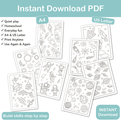 space activity pages for kids printable coloring sheets planets rockets stars pdf
