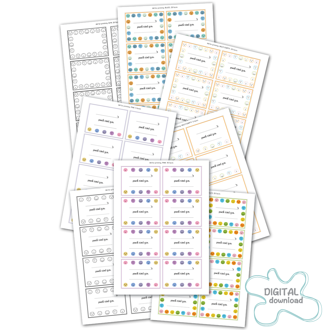 Black and white punch cards printable for kids rewards