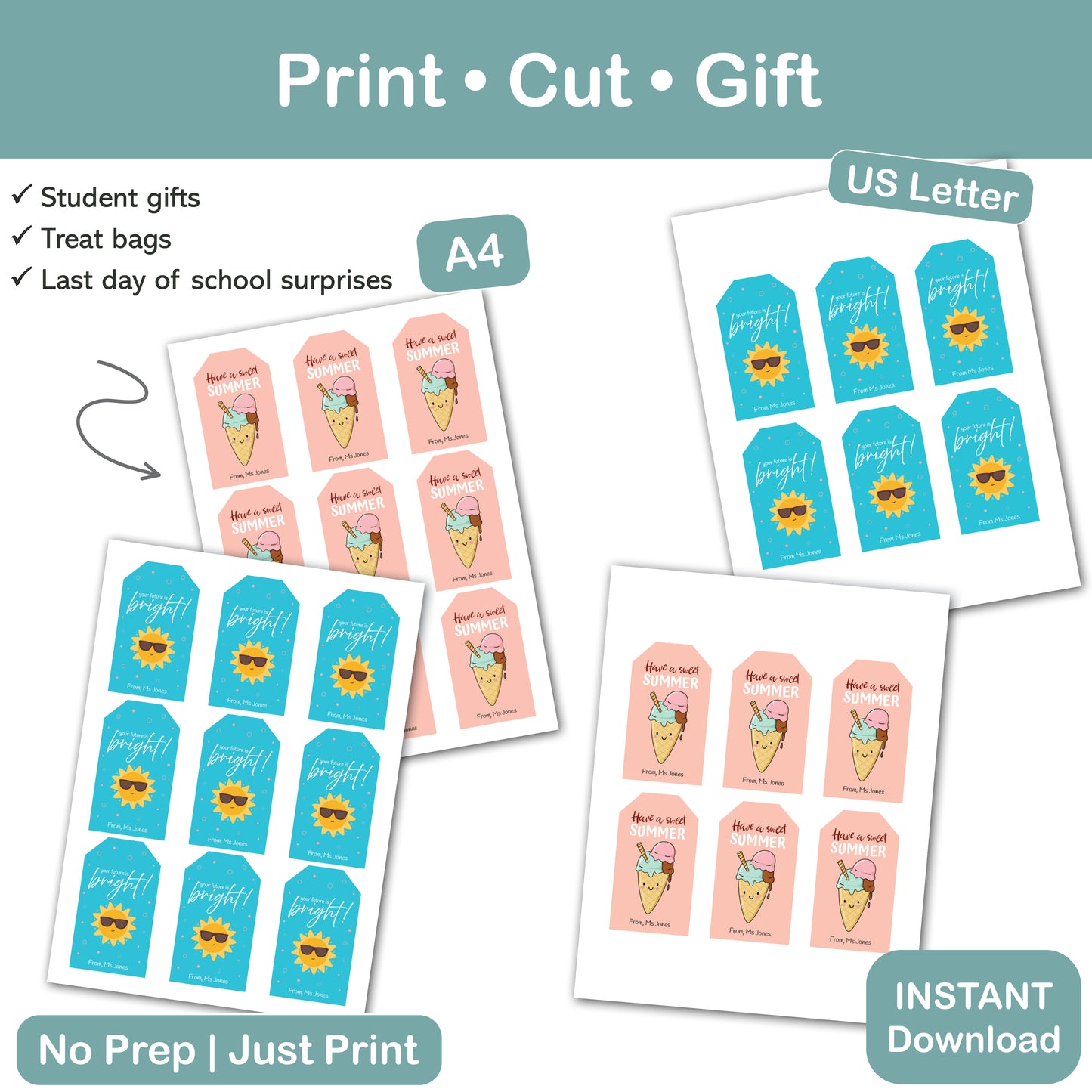 end of year summer gift tags printable for last day of school treats and student gifts