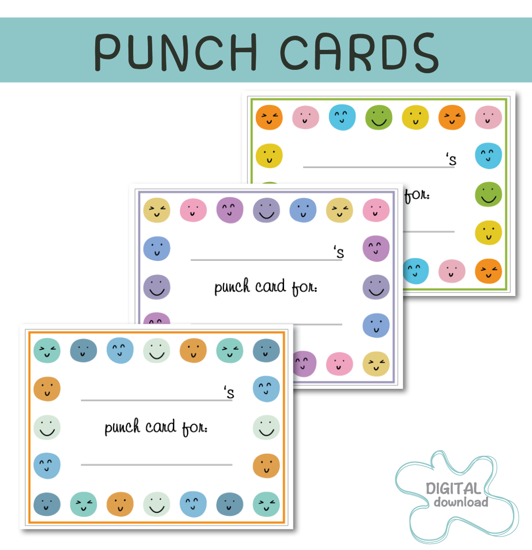 Happy face punch cards for kids printable reward system