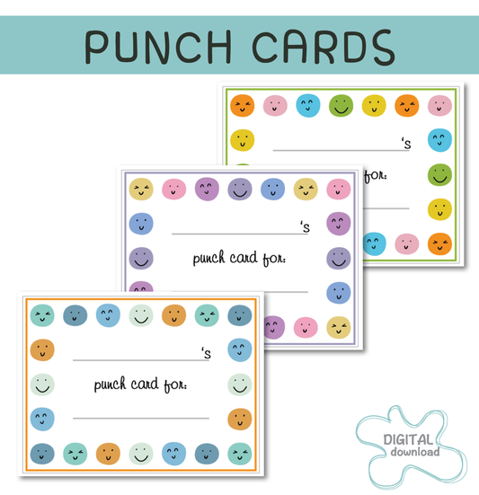 Happy face punch cards for kids printable reward system