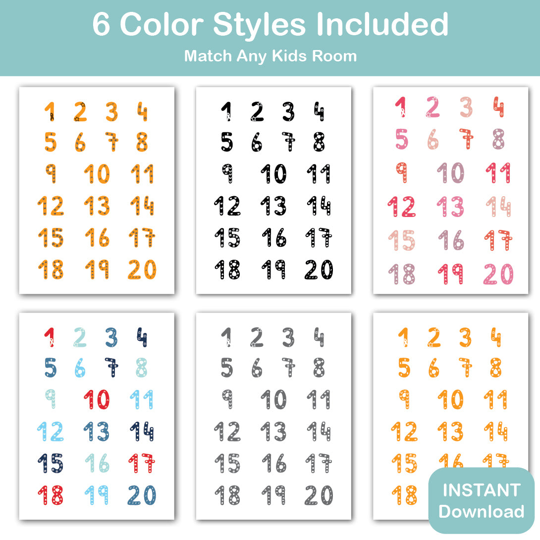 kids printable wall art numbers learning chart