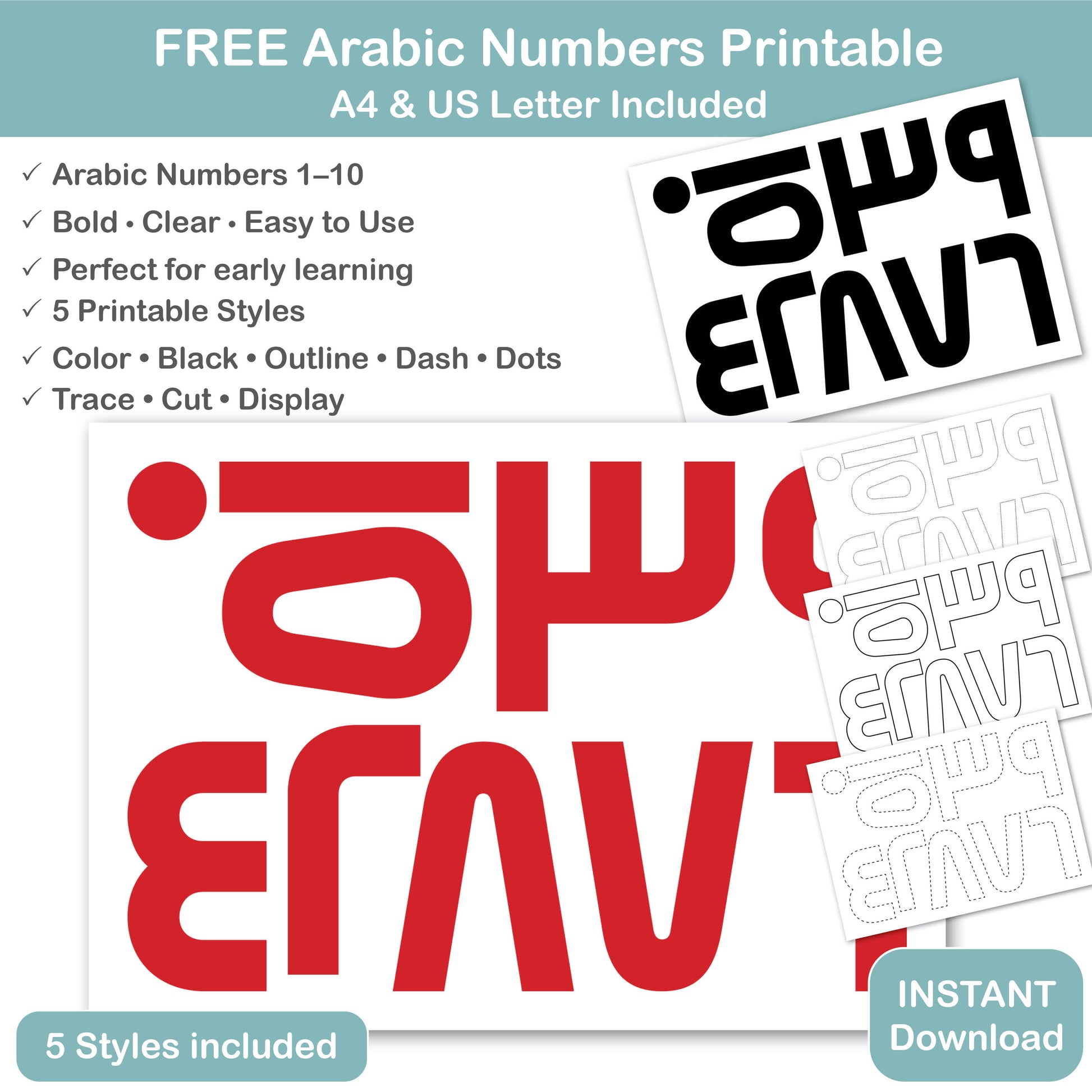 free numbers printable for kids with 5 styles
