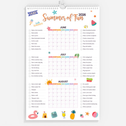 bilingual summer calendar 2026 with English and Arabic activity ideas