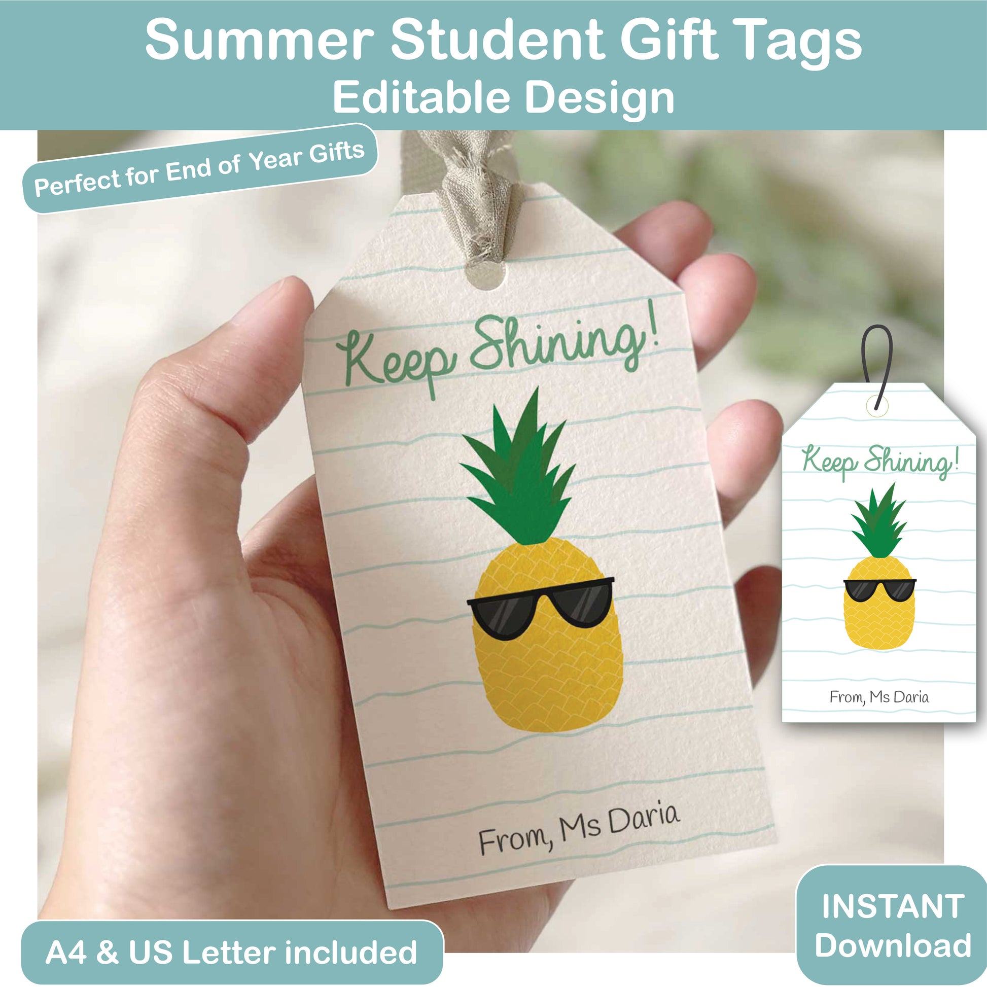 keep shining gift tag printable with editable teacher name for student gifts