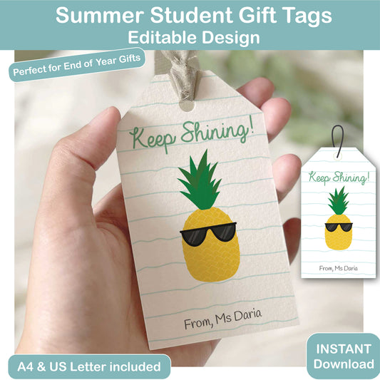 keep shining gift tag printable with editable teacher name for student gifts