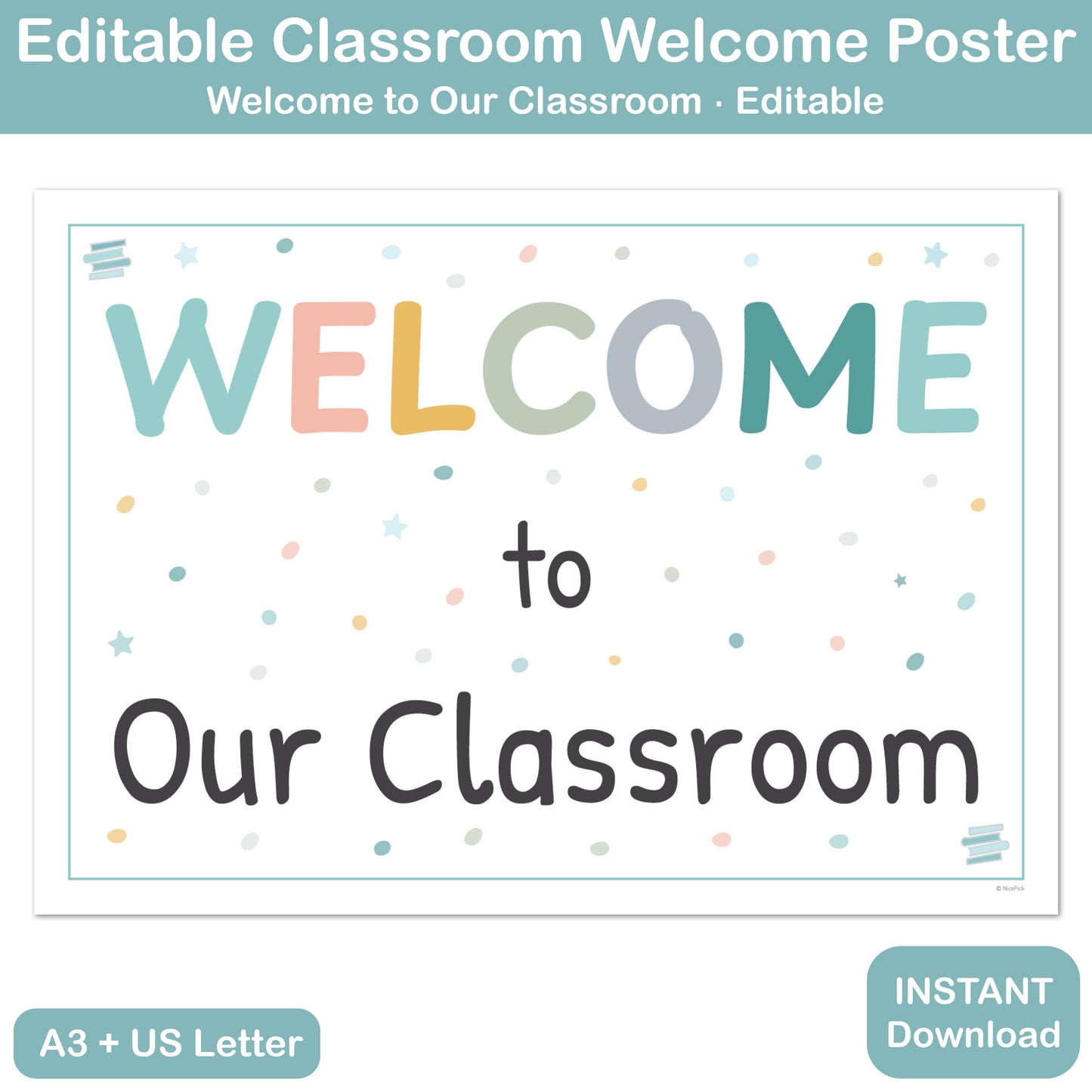 classroom welcome poster printable with color and black and white versions