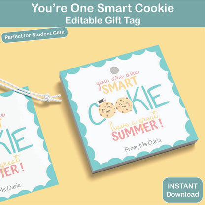 smart cookie student gift tag printable for end of year classroom treats and cookies