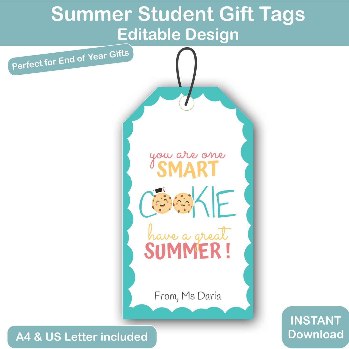 You Are One Smart Cookie Gift Tag Printable | Editable Teacher Name