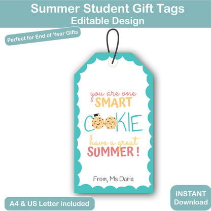 You Are One Smart Cookie Gift Tag Printable | Editable Teacher Name