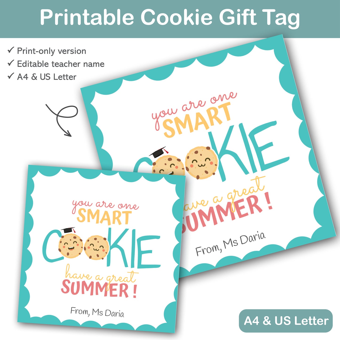 editable teacher name cookie gift tag printable for last day of school student treats