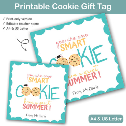 editable teacher name cookie gift tag printable for last day of school student treats