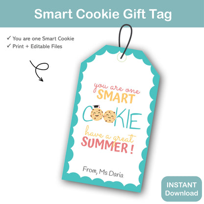 You Are One Smart Cookie Gift Tag Printable | Editable Teacher Name