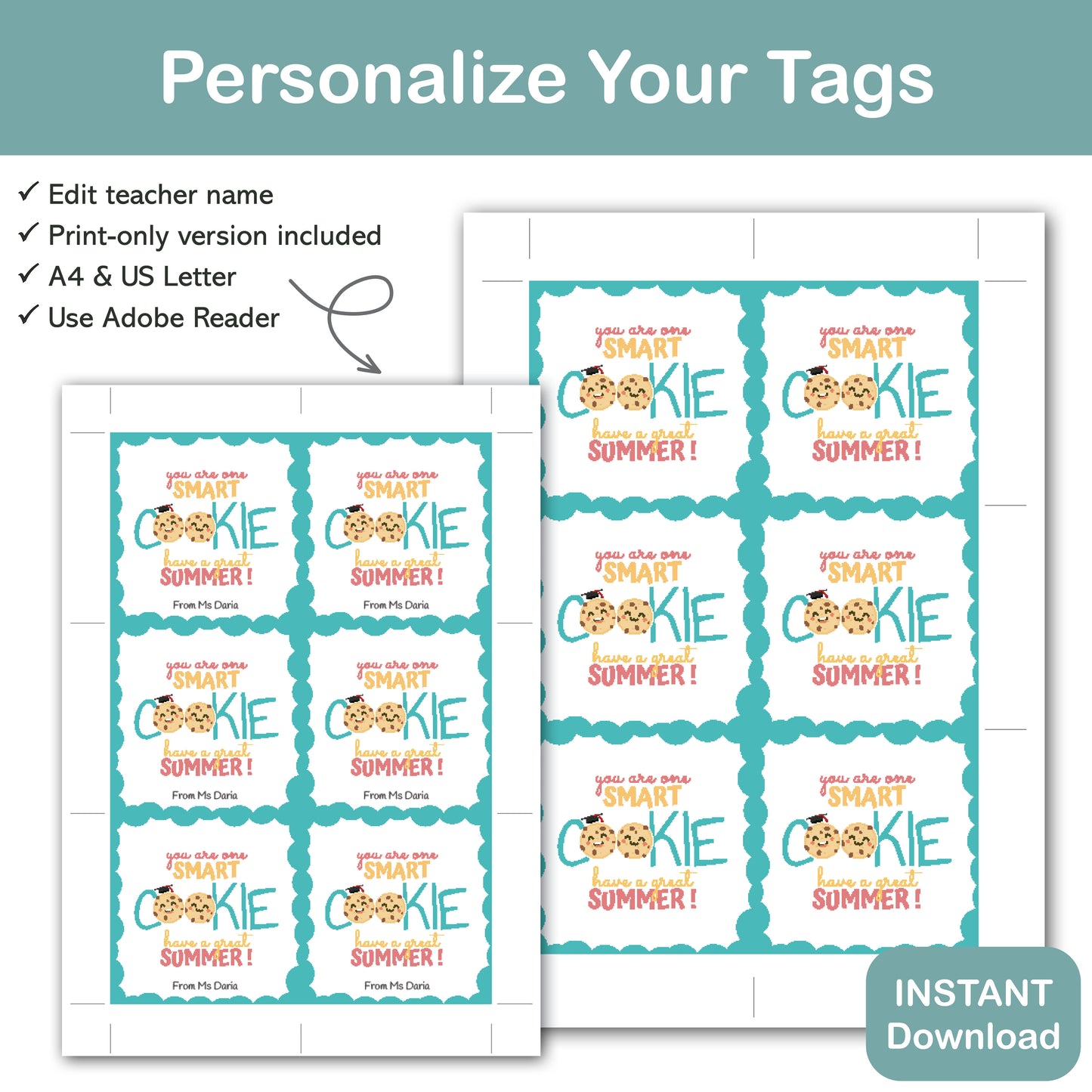 end of year smart cookie gift tag printable for teachers students and classroom gifts