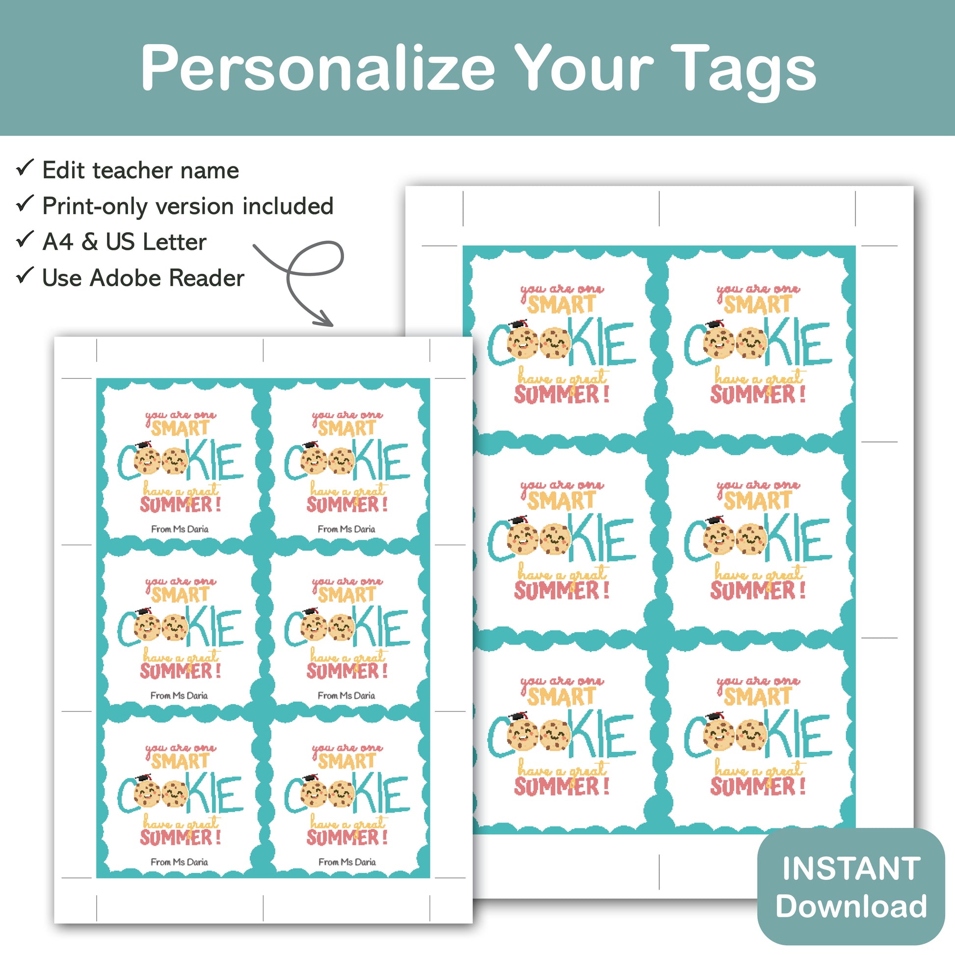 end of year smart cookie gift tag printable for teachers students and classroom gifts