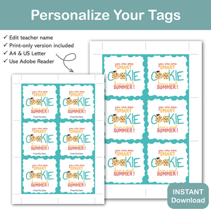 end of year smart cookie gift tag printable for teachers students and classroom gifts