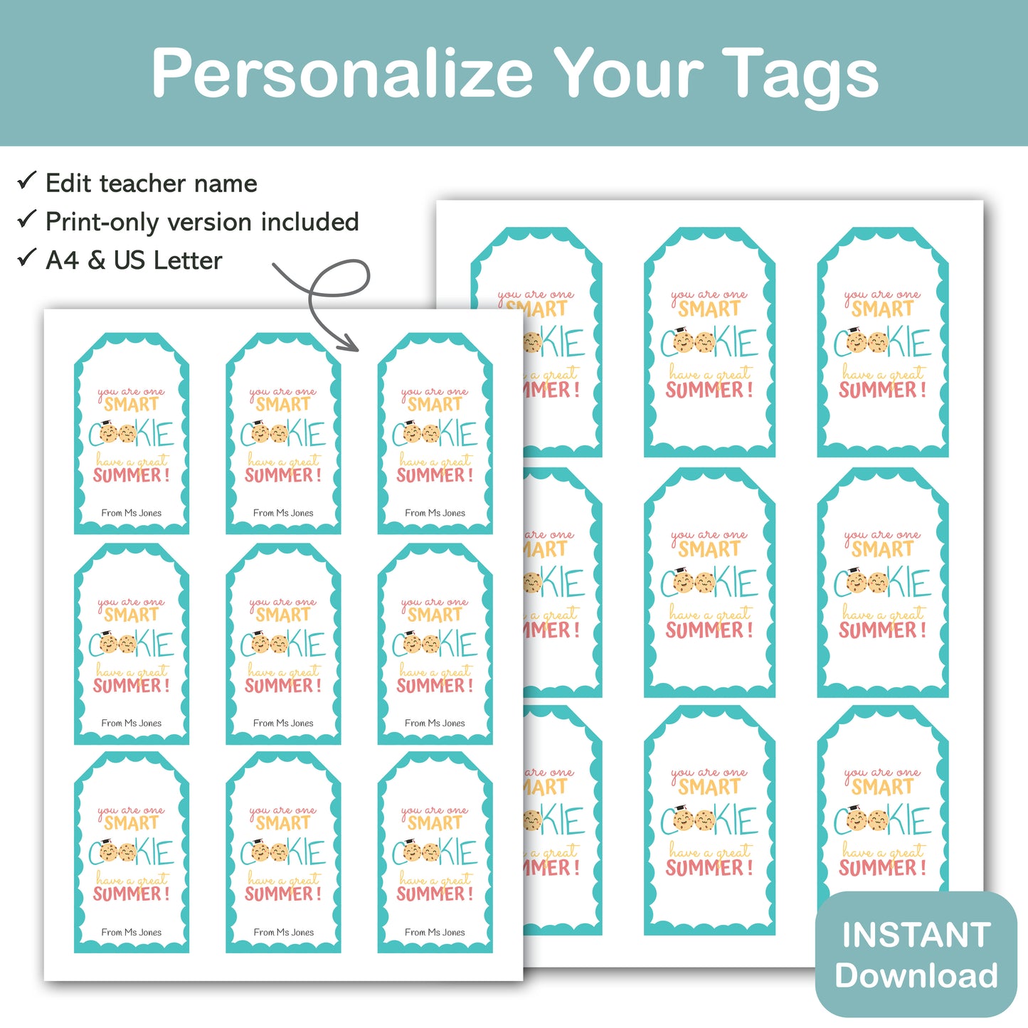 You Are One Smart Cookie Gift Tag Printable | Editable Teacher Name