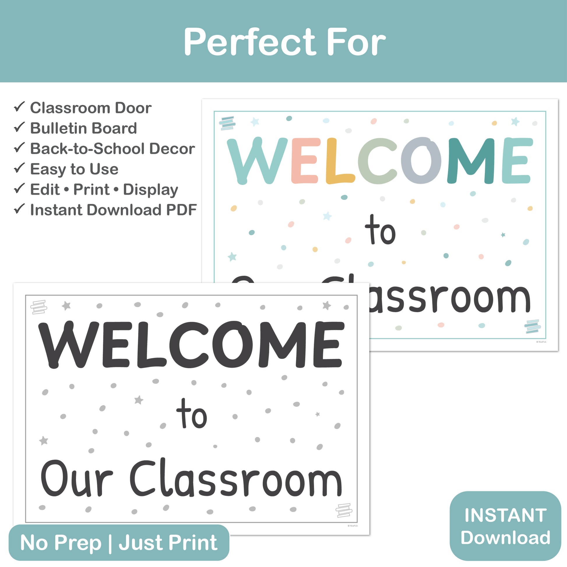 classroom welcome poster with color and black and white versions