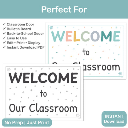 classroom welcome poster with color and black and white versions