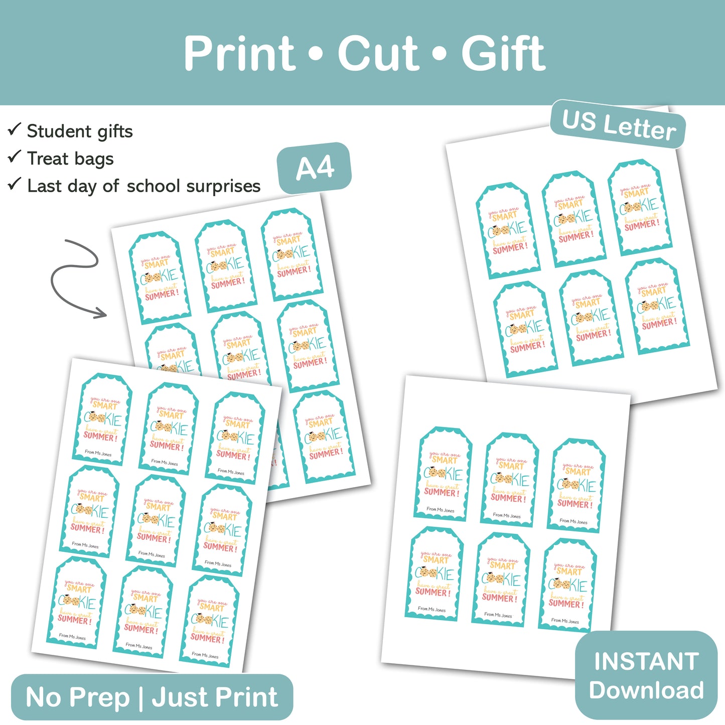 You Are One Smart Cookie Gift Tag Printable | Editable Teacher Name