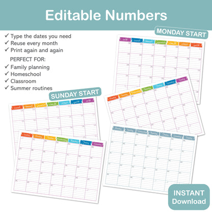 printable fridge calendar bundle for homeschool classroom and family routines
