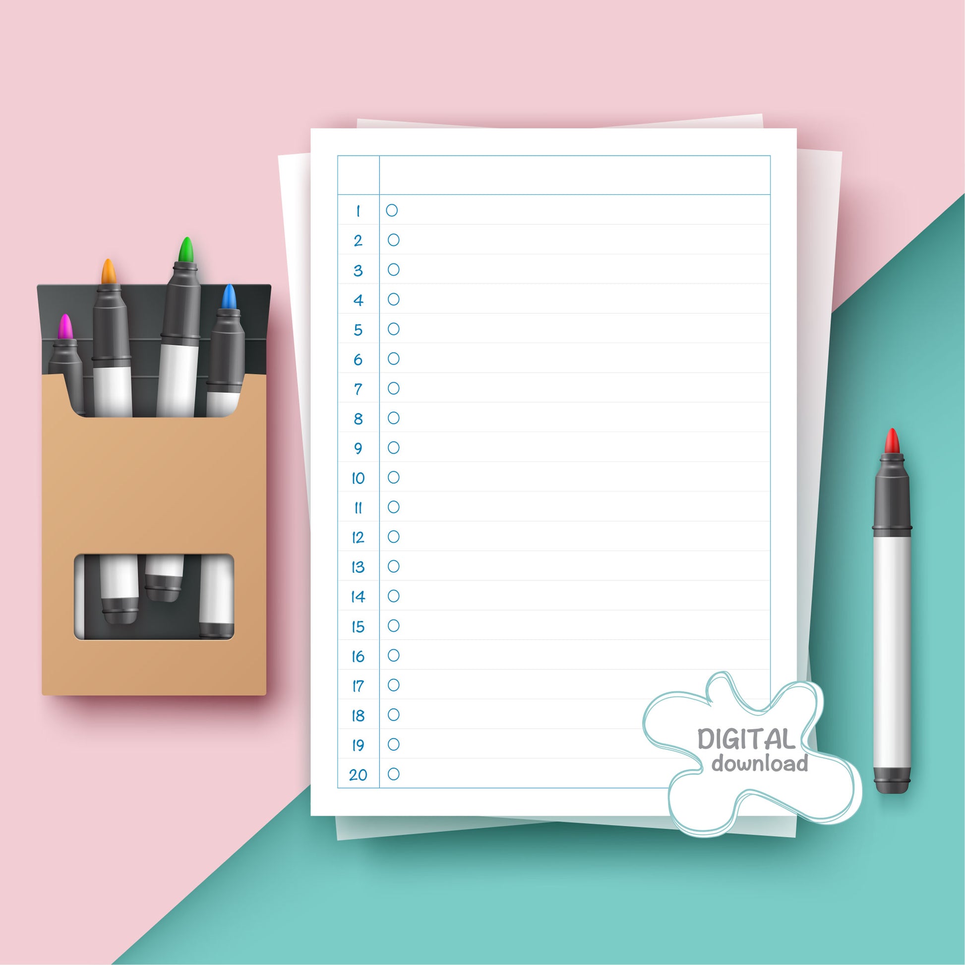 Minimal To-Do List Printable · قائمة المهام – blue and white daily planner page with numbered checklist, digital download for kids and adults.