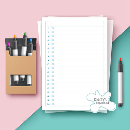 Minimal To-Do List Printable · قائمة المهام – blue and white daily planner page with numbered checklist, digital download for kids and adults.