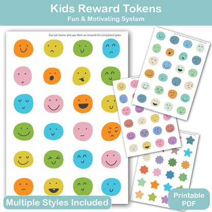 kids reward tokens printable colorful behavior system